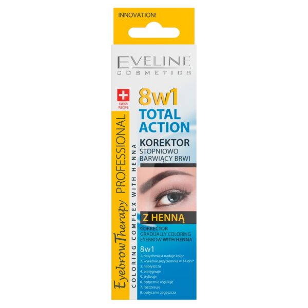 Eveline Cosmetics Eyebrow Therapy Professional 8w1 Total Action korektor stopniowo barwiący brwi z henną 10ml (P1)