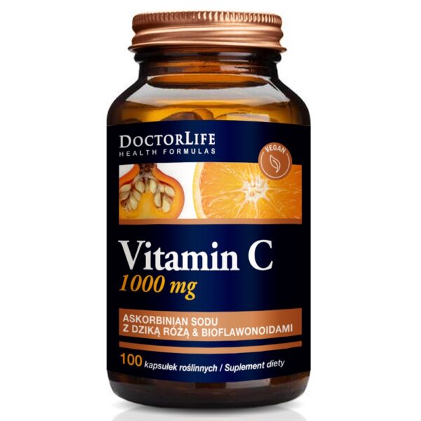 Doctor Life Vitamin C Buffered Vitamin C buforowana witamina C 1000mg suplement diety Dzika Róża & Bioflawonoida 100 kapsułek (P1)