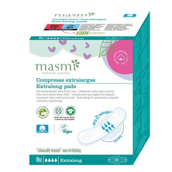 Masmi Natural Cotton ekstradługie podpaski z organicznej bawełny 8szt (P1)